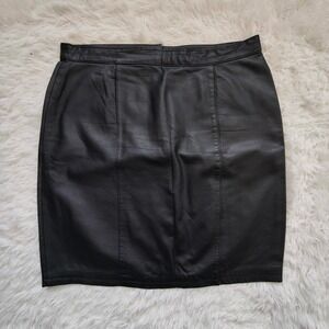 Vintage 90s Black 100% Leather High Rise Mini Skirt Lined Minimal Fran Fine Goth